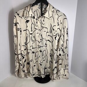 En Saison Women's Abstract Faces Print Button Up Shirt Unique Blouse